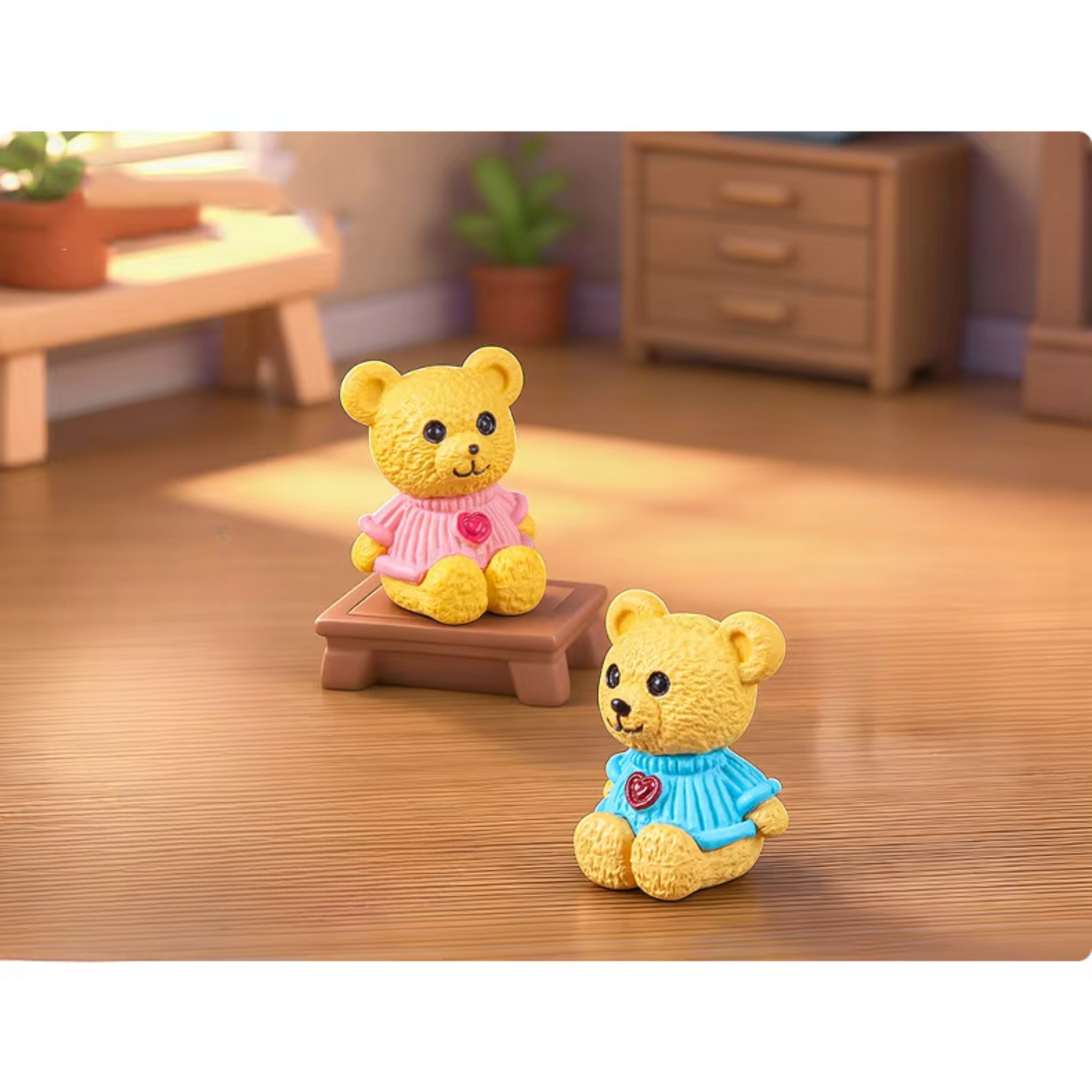 2 pcs set, Mini Teddy Bear Figurines, Cute Ornaments for car decor, Fairy Garden & Desktop Decoration. - Image 4