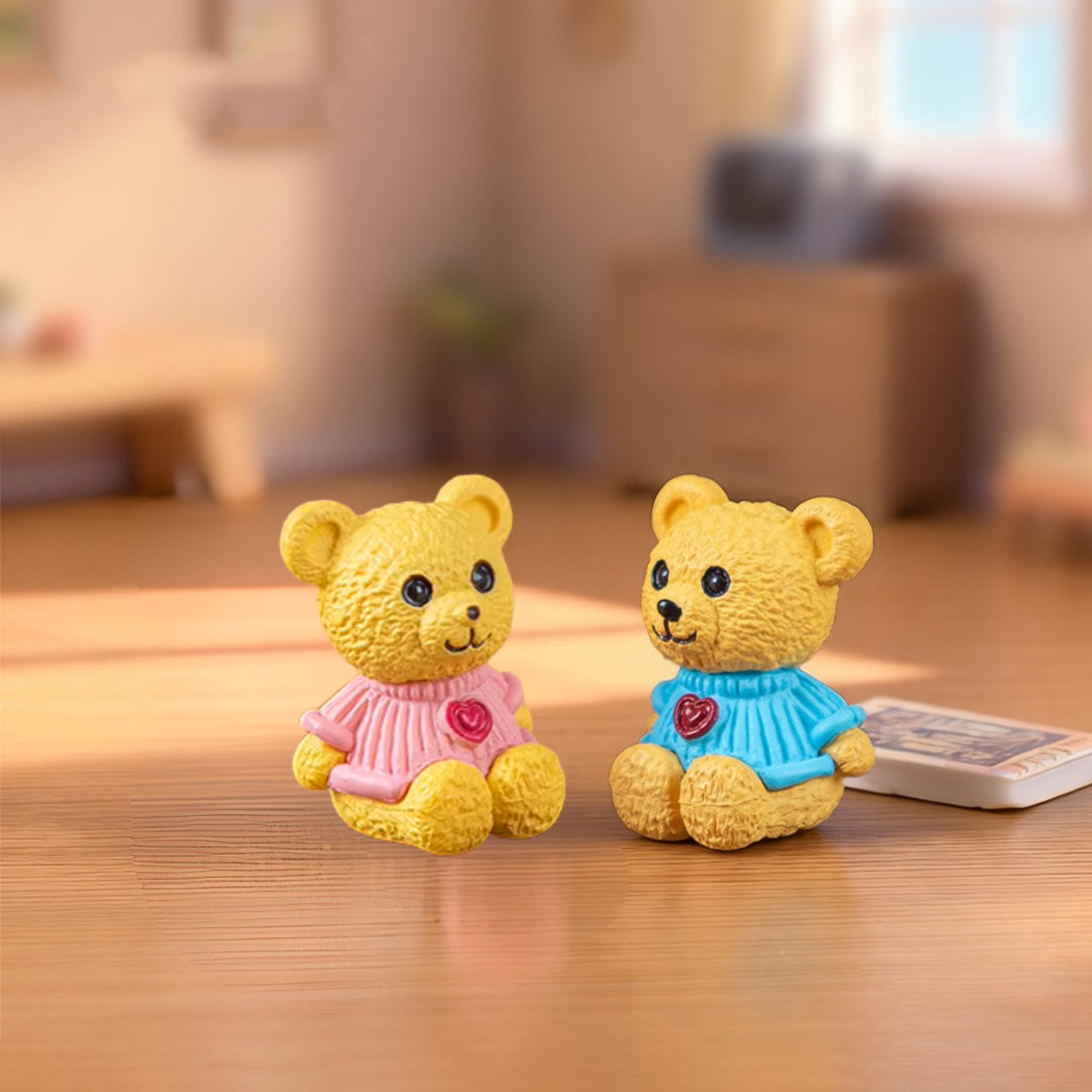 2 pcs set, Mini Teddy Bear Figurines, Cute Ornaments for car decor, Fairy Garden & Desktop Decoration.