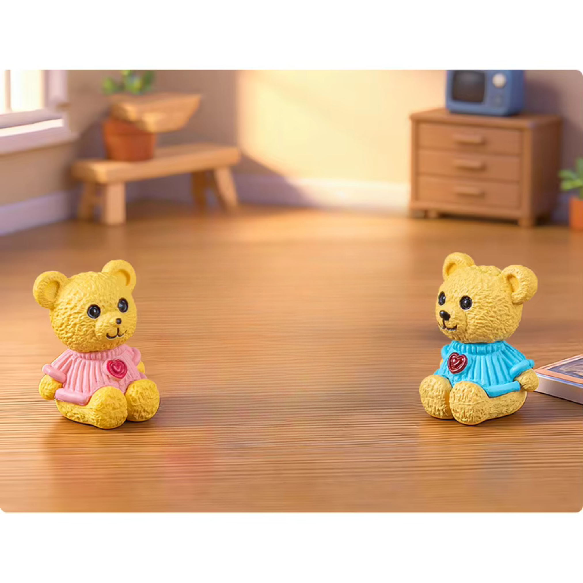 2 pcs set, Mini Teddy Bear Figurines, Cute Ornaments for car decor, Fairy Garden & Desktop Decoration. - Image 5