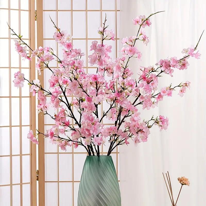 4 Pcs Bunch, Artificial Cherry Blossom Flowers, Realistic and Vibrant Flowers for Home & Office Decoration, Wedding And Party Decor