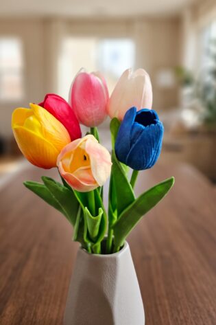 6 Pcs set, Artificial Tulip Flowers, Realistic Colorful Flowers For Home & Office Decoration, Wedding And Party Decor